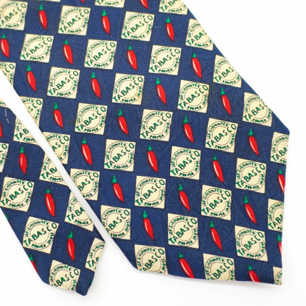 Tabasco Blue Pepper Silk Tie Wide Jacquard Print Green Red